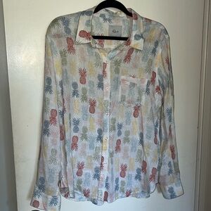 Rails long sleeved white with colored pineapples  shirt Size large. NWT